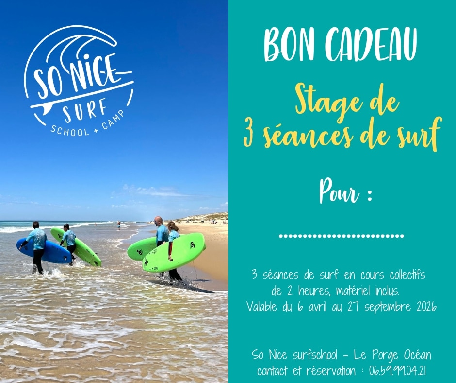 bon cadeau surf so nice surfschool le porge gironde